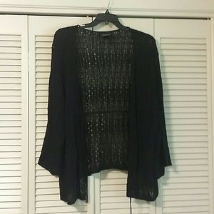 Lane Bryant Black Crochet Tie Waist Cardigan